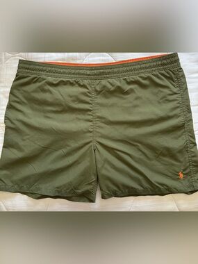 Vintage Polo Ralph Lauren Olive Green Orange Pony Swim Trunks Shorts XLarge XL
